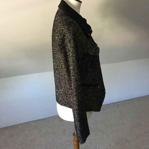 NWT Tweed Wool Blend Boucle Structured Black & White Moto Jacket With Pockets - Picture 6 of 11